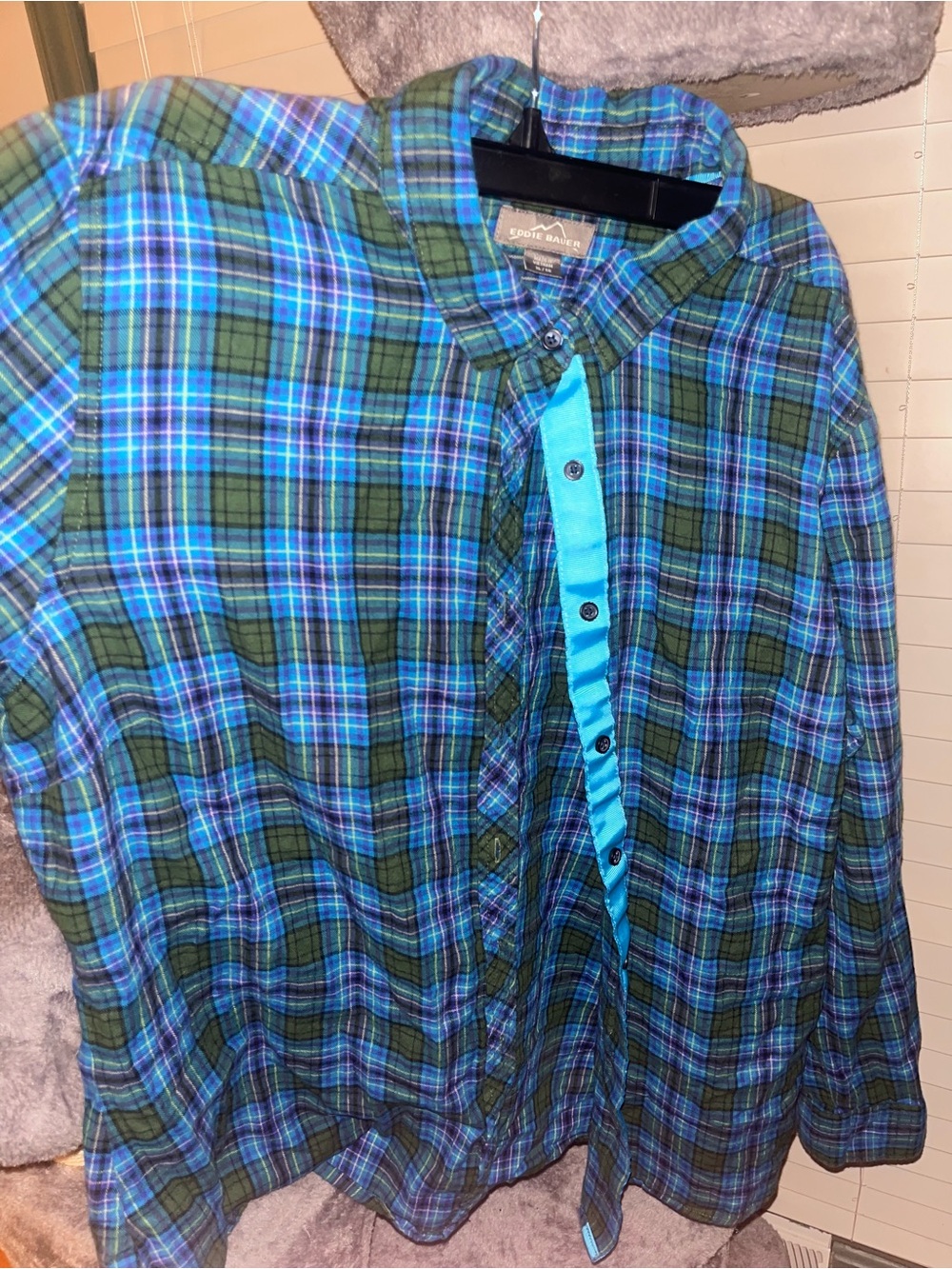 Eddie Bauer Blue and Green Plaid Button-Down Shirt